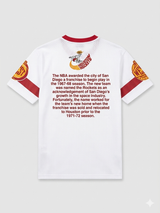 Men's Houston Rockets Mitchell & Ness White Hardwood Classics Team Origins Vintage Logo T-Shirt