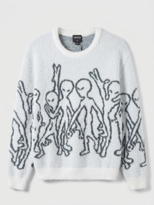 FUZZY GRAPHIC KNIT SWEATER