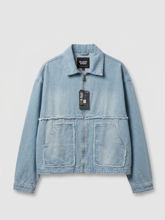 WASHED DENIM ZIP-UP JACKET