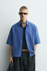 Boxy Fit Fextured Shirt Blue | Zara