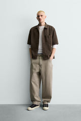 Embroidered Textured Overshirt-Ink Brown Zara