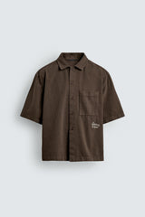 Embroidered Textured Overshirt-Ink Brown Zara