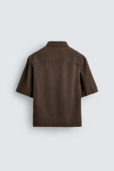 Embroidered Textured Overshirt-Ink Brown Zara