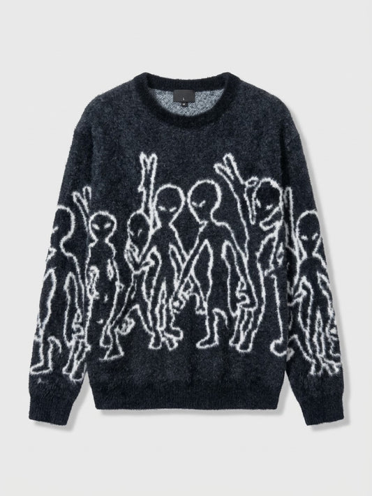 FUZZY GRAPHIC KNIT SWEATER