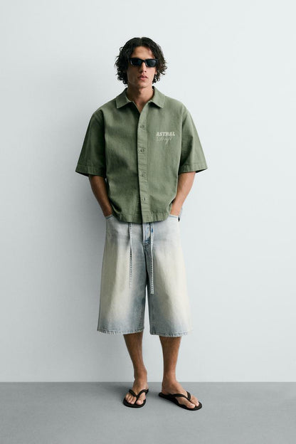 WASHED CONTRAST PRINT SHIRT