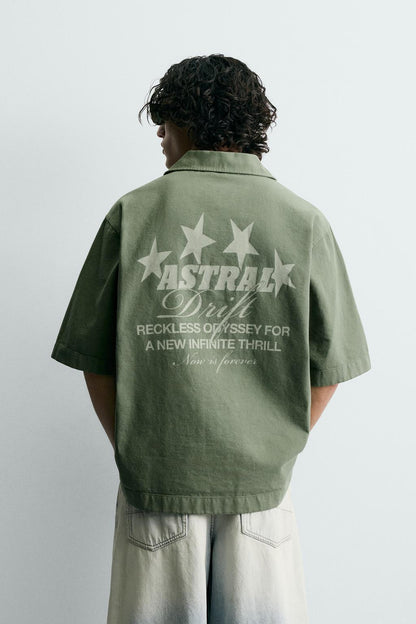 WASHED CONTRAST PRINT SHIRT