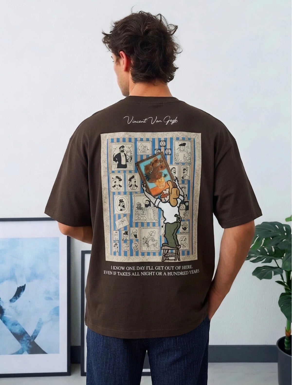 T-shirt marron oversize Vincent Muse pour homme