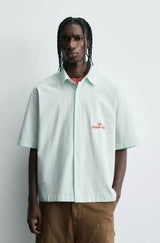 Striped Shirt With Contrast Slogan Green | Zara