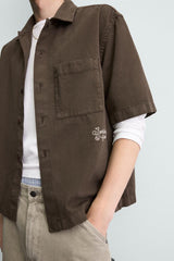 Embroidered Textured Overshirt-Ink Brown Zara
