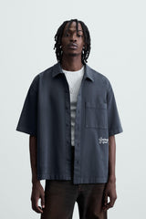 Embroidered Textured Overshirt-Ink blue Zara