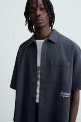 Embroidered Textured Overshirt-Ink blue Zara